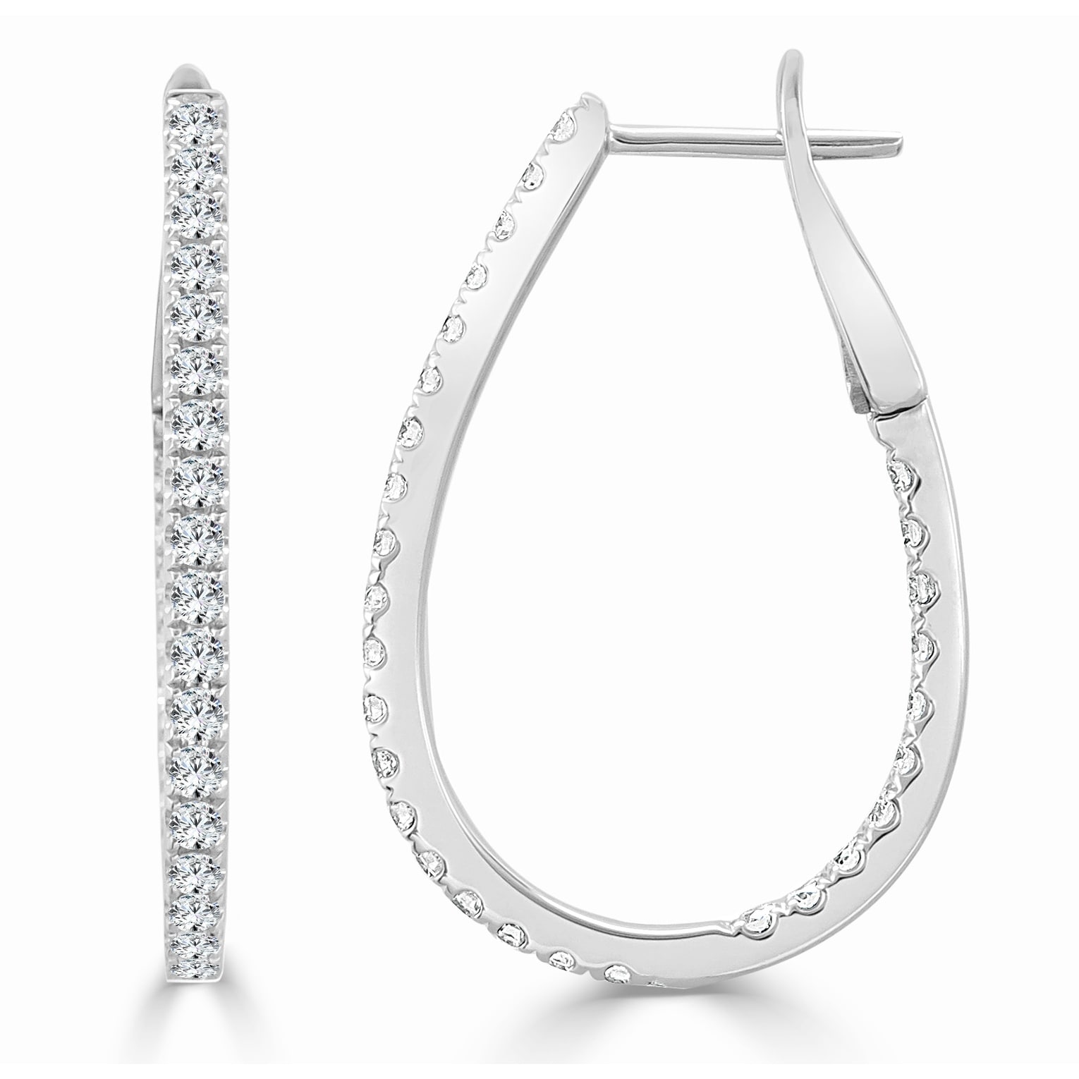 Joelle Collection Inside Out Diamond Pear Hoop Earrings 0.90 CT TDW 1.25" Inches Medium 14K Gold