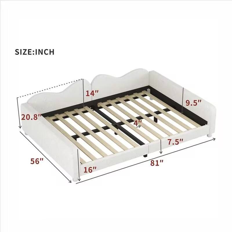 Sherpa Fabric Upholstered Daybed with Cloud Backrest