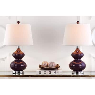 SAFAVIEH Lighting 24-inch Eva Double Gourd Glass Dark Purple Table Lamp (Set of 2) - 14"x14"x24"