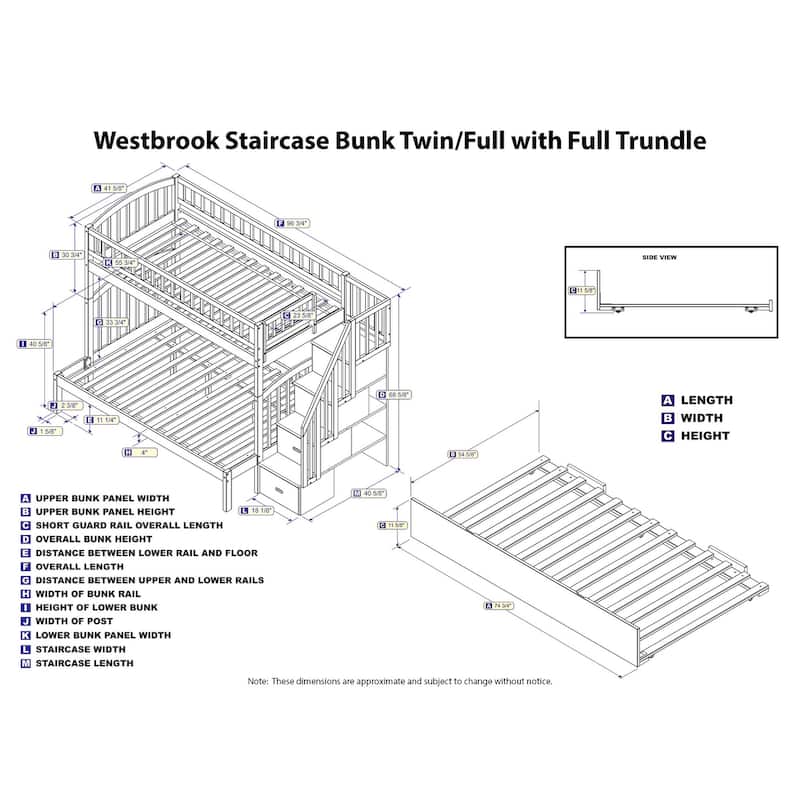 Westbrook Staircase Bunk Bed Twin over Full with Full Trundle