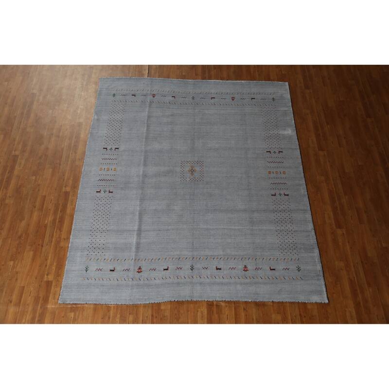 Hand Knotted Oriental 100% Wool Carpet Tribal Tribal Greys & Charcoal Gabbeh Area Rug - 9' 7'' X 8' 2''