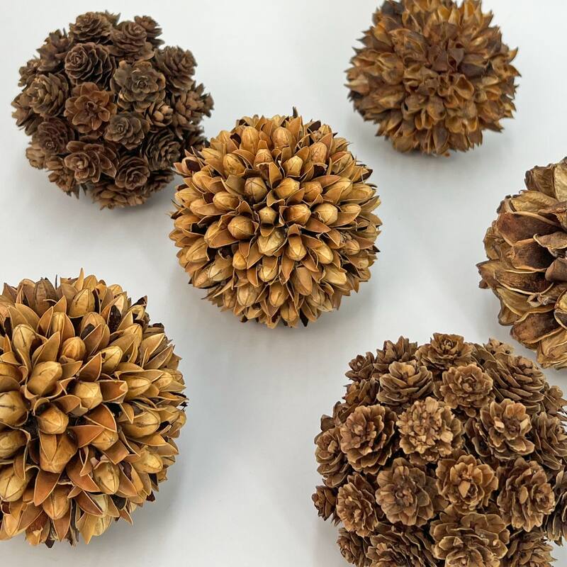 Handmade Preserved Topiary Balls, Set of 9 Decorative Floral Orbs - 4 inch