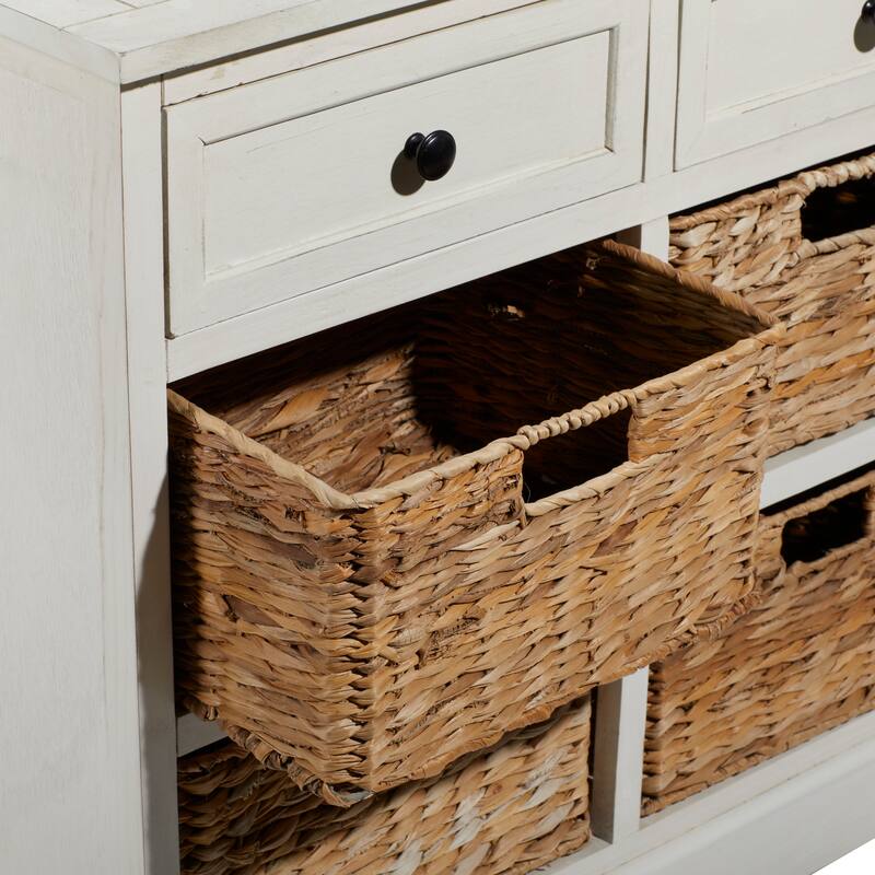 Cream, Teal, White or Brown Wood 2 Baskets and 1 Drawer Storage Unit - 16 x 13 x 28