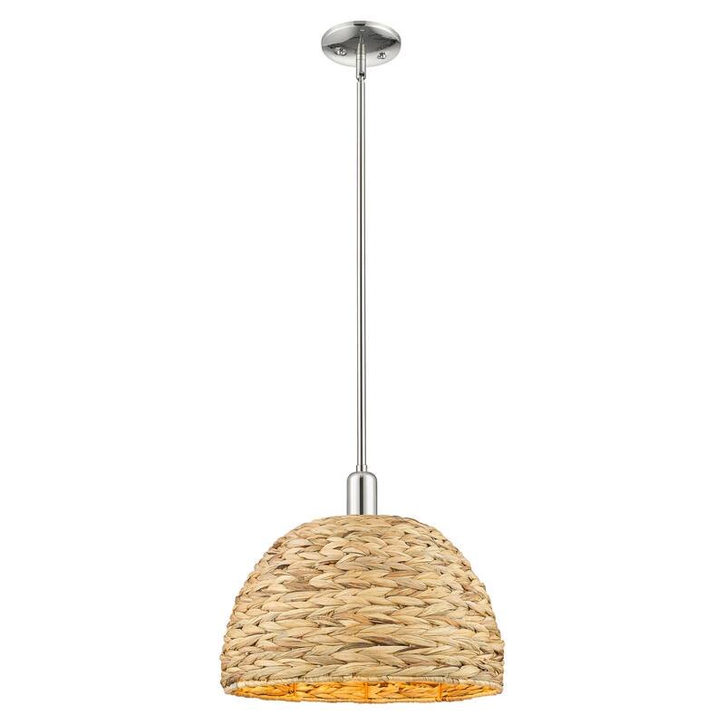 Innovations Lighting Endless Possibilities Arcadia - Woven Rattan - 1 Light 16" Stem Hung Mini Pendant - Polished Nickel