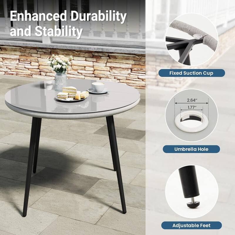 5-Piece Twisted Rattan Patio Dining Table Set with Umbrella Hole