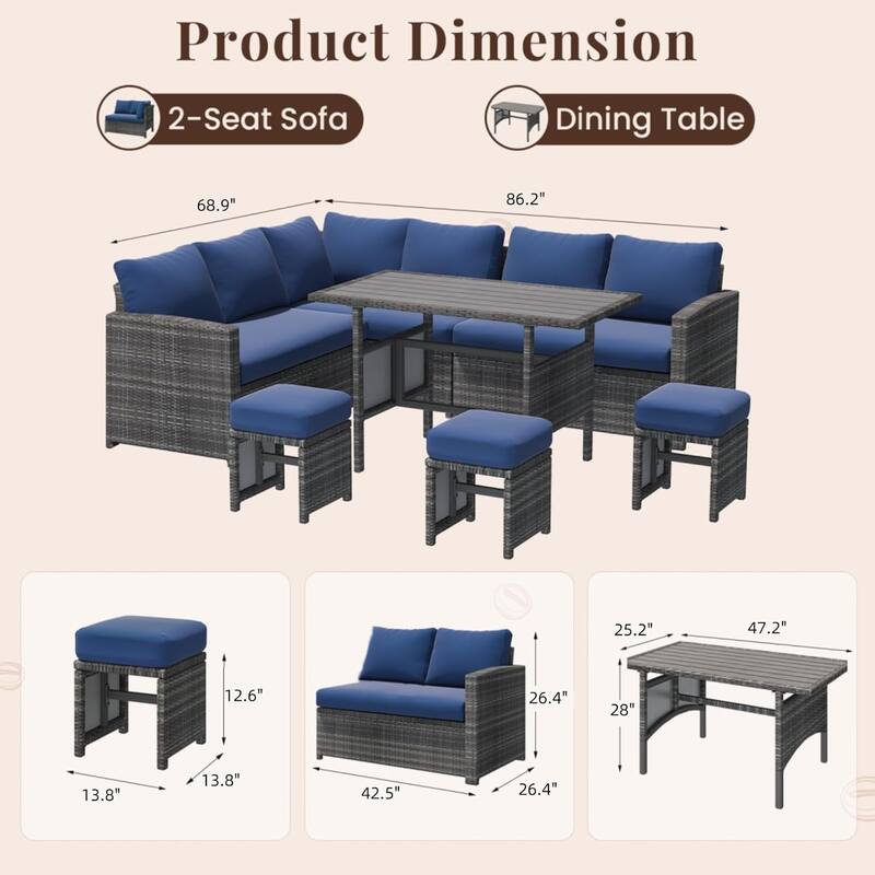 AECOJOY 7 Pieces Patio Furniture Set Outdoor Sectional Sofa Rattan Conversation Set