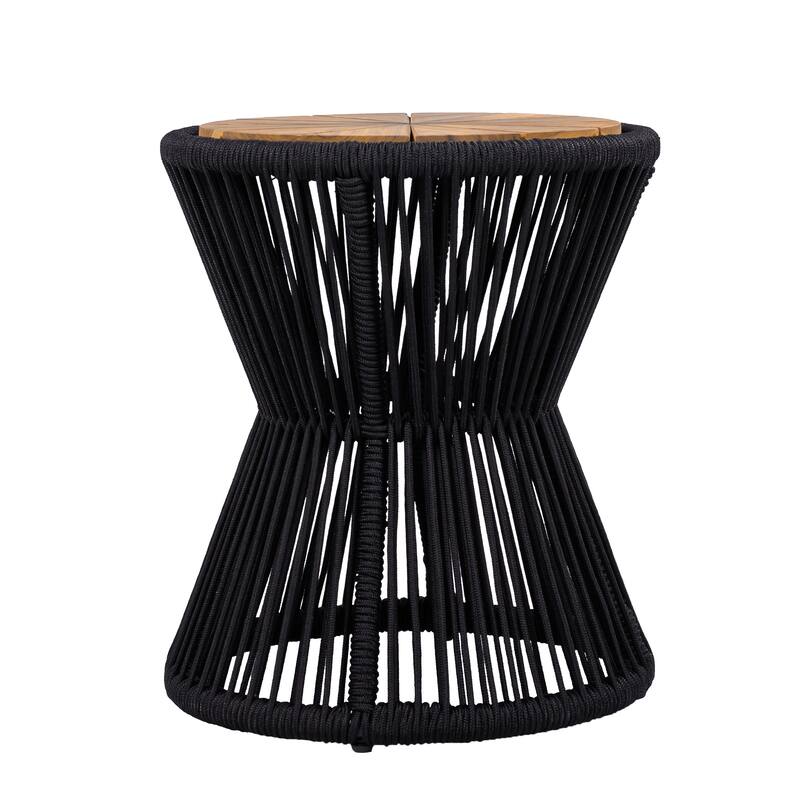 Scott Living - Nara 18.9"H Modern Outdoor Acacia Wood and Woven Rope Side Table, Tapered Cylindrical Silhouettes Design