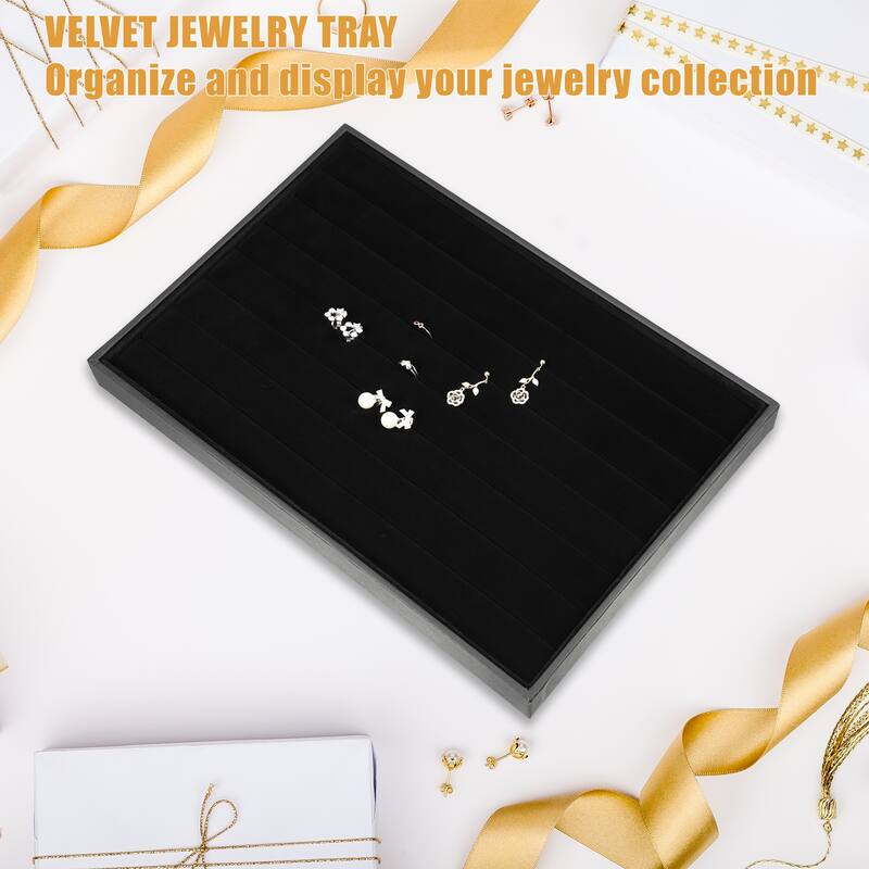 Velvet Ring Jewelry Tray Stackable Tray Showcase for Rings Earrings - Black