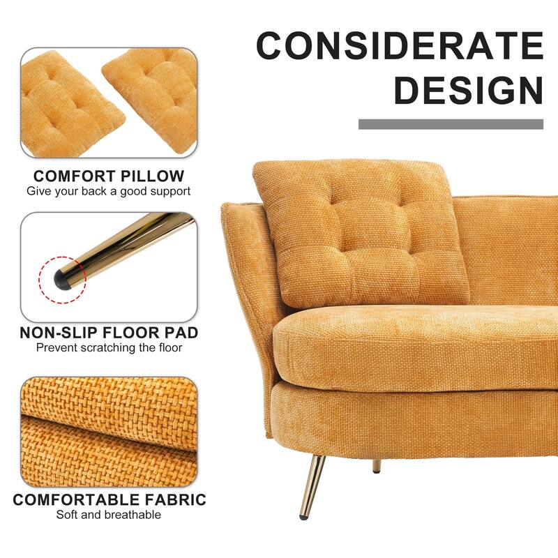 Upholstered Couch with Golden Metal Legs