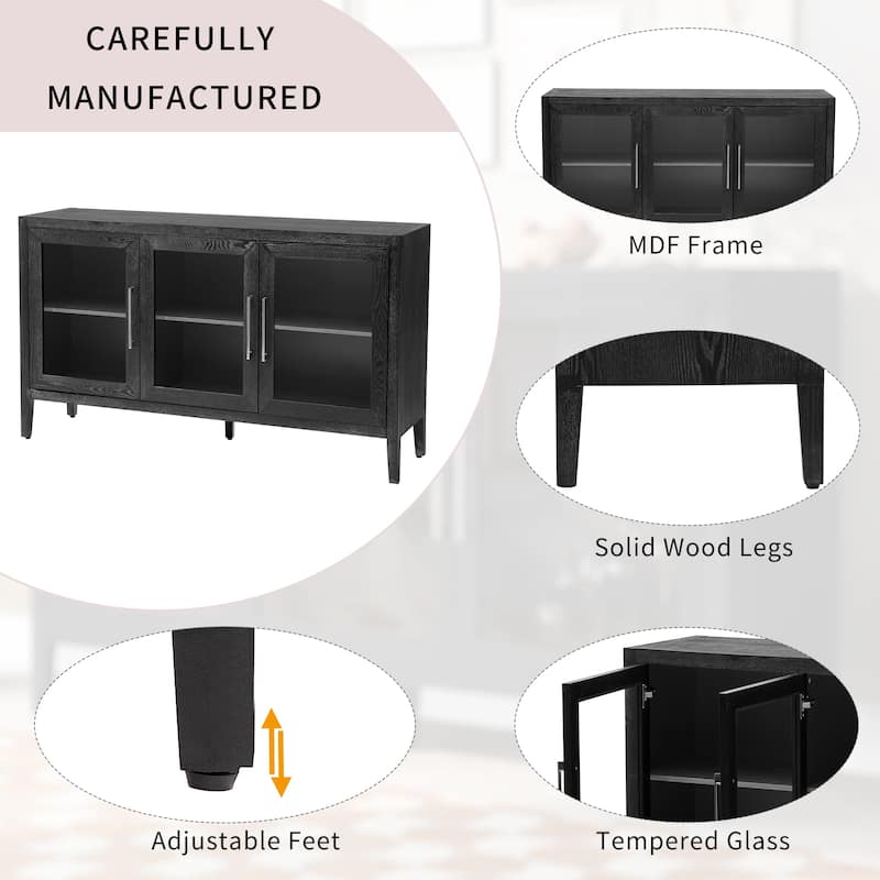 Modern MDF Storage Cabinet with Tempered Glass Doors and Adjustable Shelf for Living Room & Entryway
