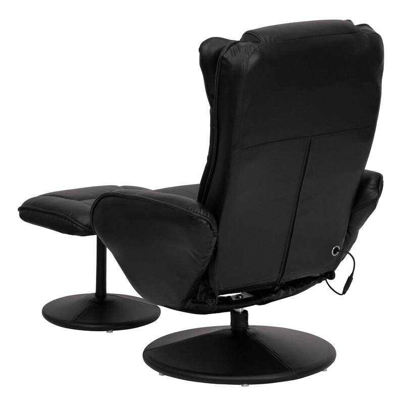 LeatherSoft Massaging Multi-Position Recliner w/Side Pocket & Ottoman