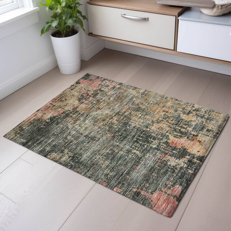 Premium Washable Super Soft Modern Metallics Mayfield Rug - Sage - 1'8" x 2'6"