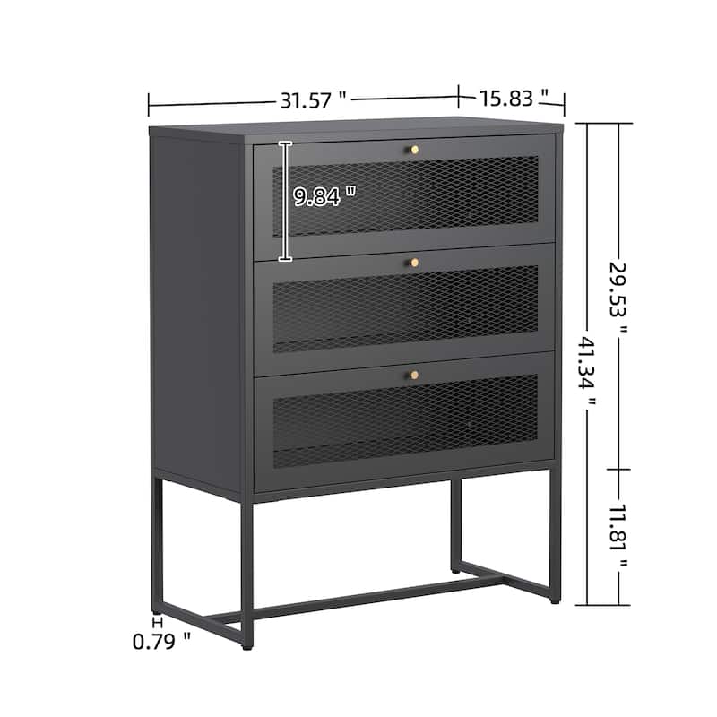 Bentley 41.34-inch Black Three Drawer Metal Cabinet with Mesh Doors - 41.34
