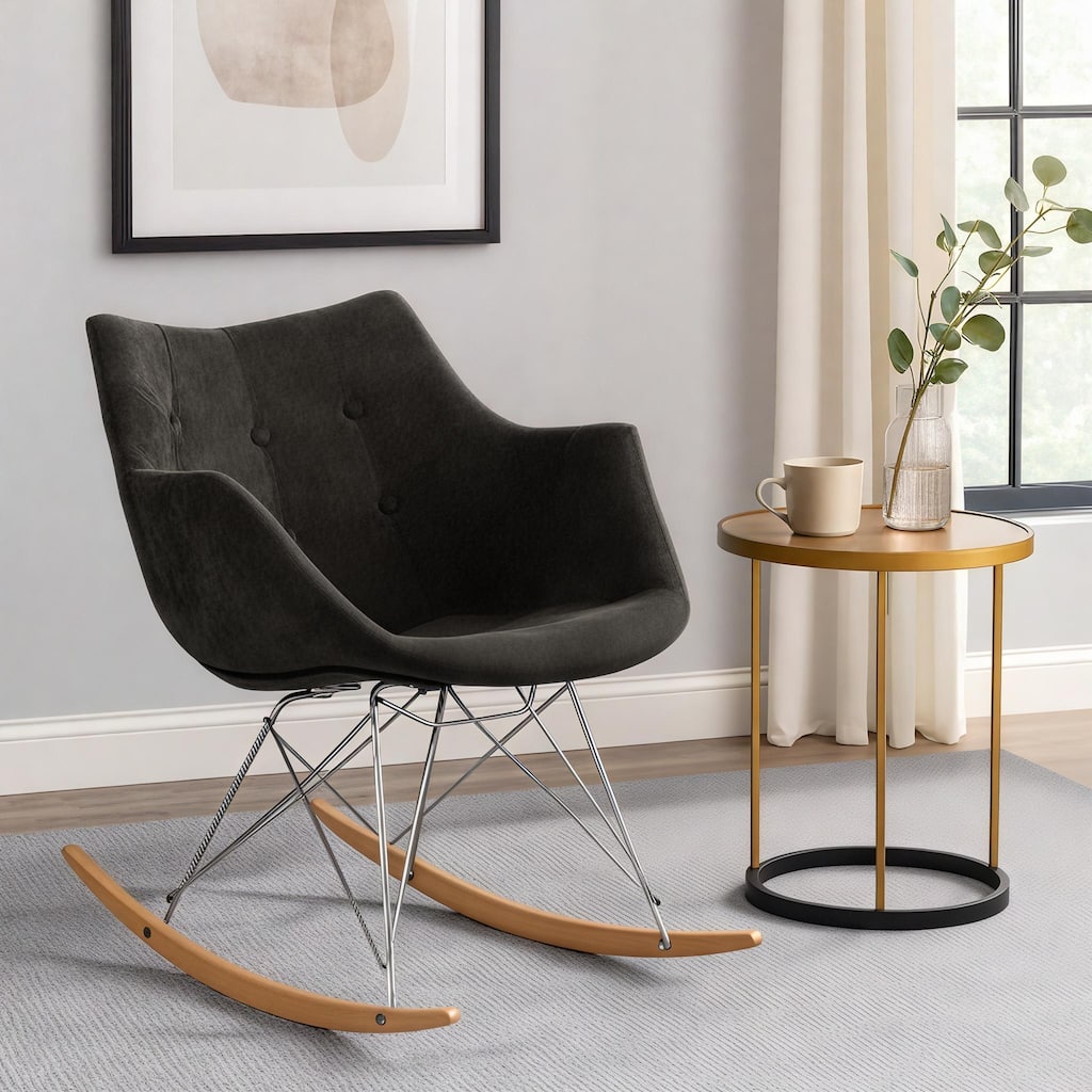 Willow Modern Velvet Upholstered Rocking Nursery Chair - Mid Century Accent Armchair for Living Room, Bedroom, Indoor & Outdoor