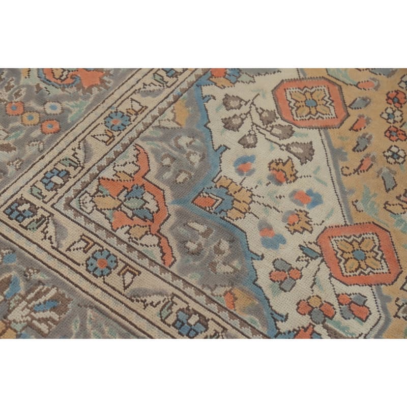 Geometric Pink Tabriz Persian Vintage Area Rug Handmade Wool Carpet - 7'6" x 11'5"