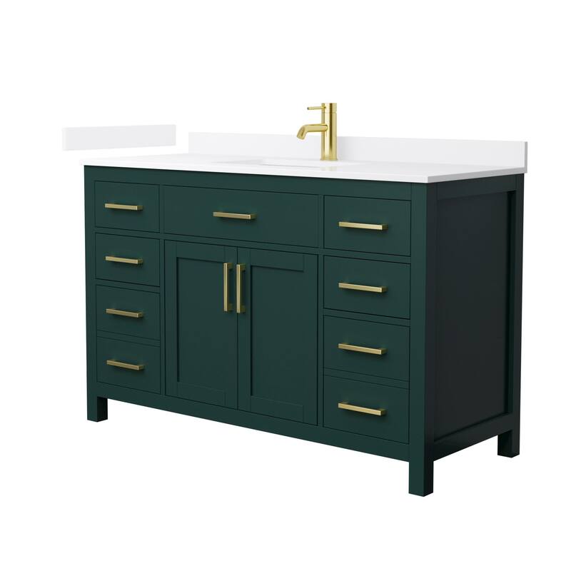 Wyndham Collection WCG2424-54S-QTZ-UNSMXX Beckett 54" Free Standing - Green / White Quartz Top / Brushed Gold Hardware