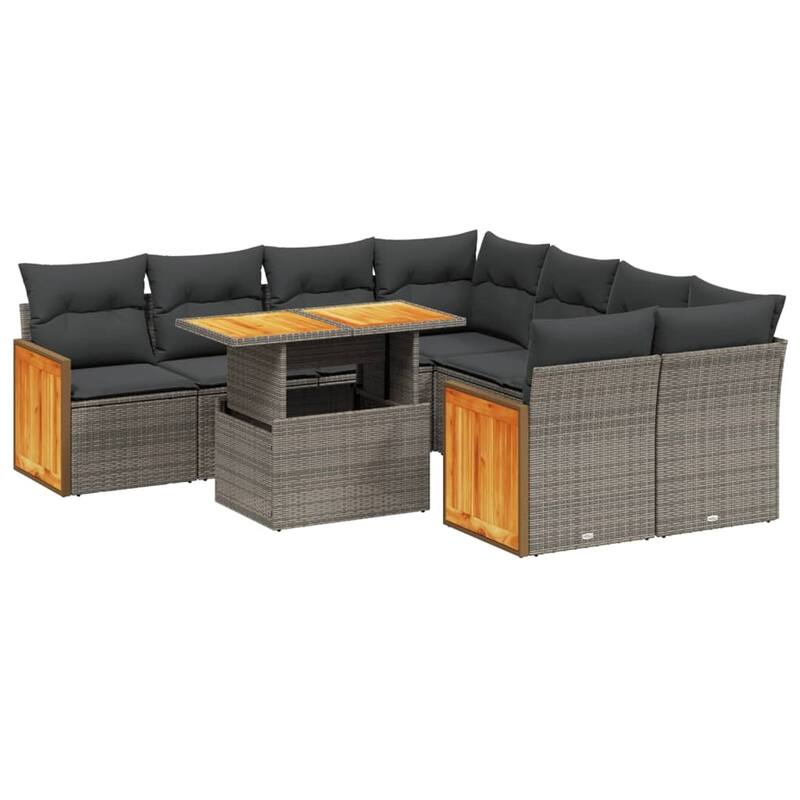 vidaXL Patio Sofa Set with Cushions Outdoor Furniture 9 Piece Poly Rattan