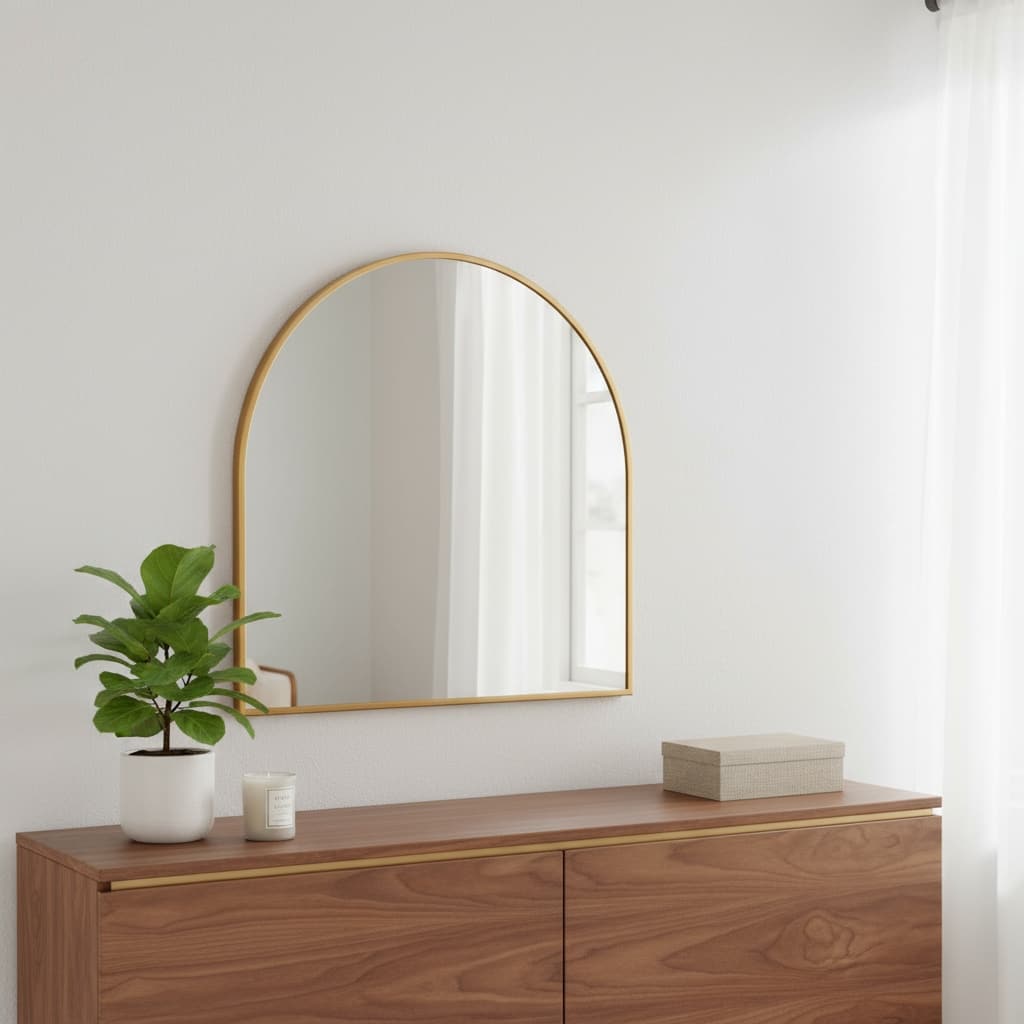 HomeRoots 29" Gold Metal Arch Framed Accent Mirror - 27.51 in. x 29.48 in. x 1.57 in.