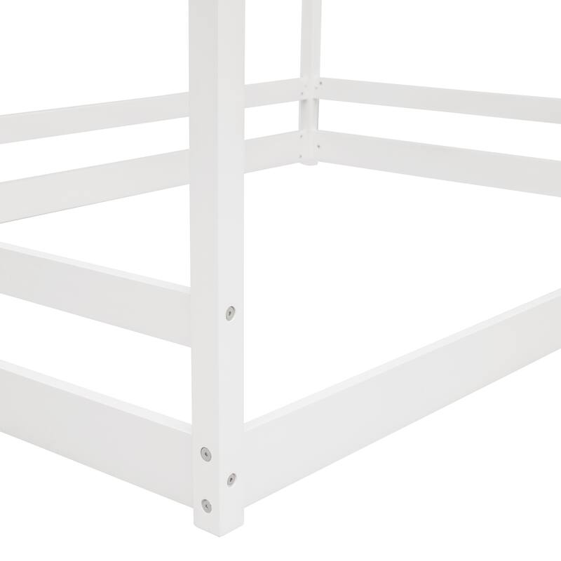 House-shaped Floor Bed, Twin Size Wood House Bed Frame with Roof