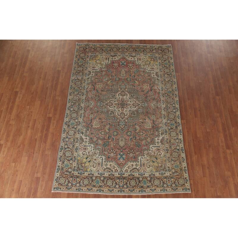 Hand Knotted Oriental 100% Wool Carpet Traditional Medallion Pink Tabriz Area Rug - 9' 7'' X 6' 4''