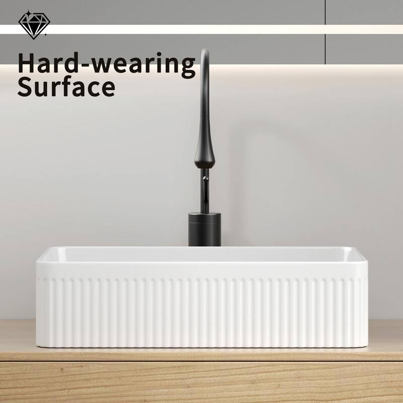 Vessel Sink Rectangular - White Porcelain Ceramic Above-Counter Modern Bathroom Vanity Sink