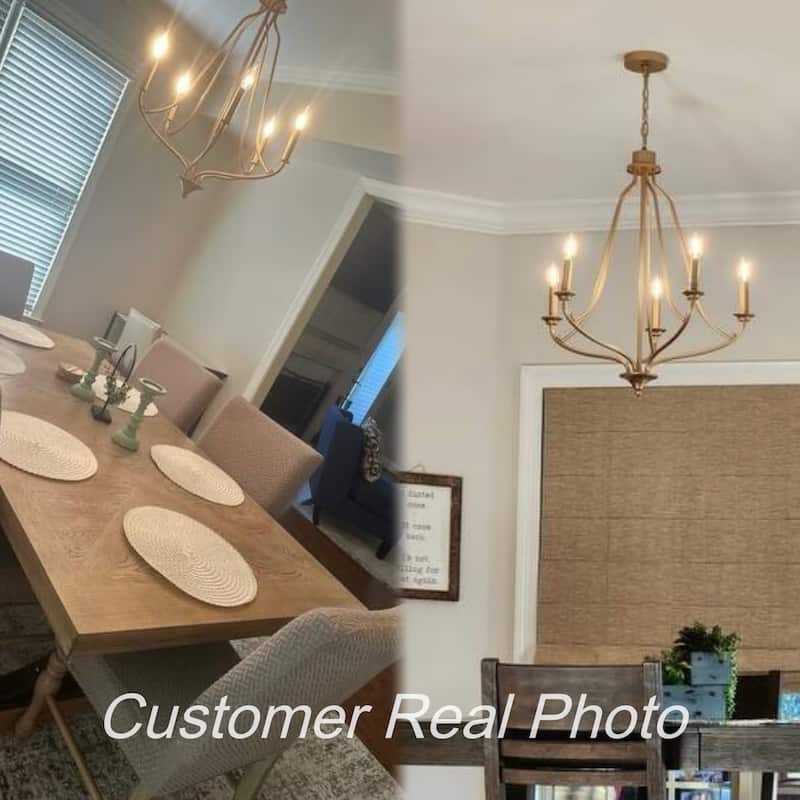 Cionar Mid-century Modern Chandelier Swing Arms 5-Light Candle Empire Wheel for Dining Room - D24.5"x H28.7"