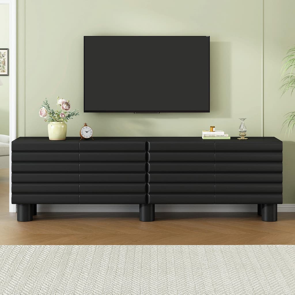 Stylish Thick Wavy Door TV Cabinet - Adjustable Shelves, TV Stand with 4 Cabinets for TVs Up to 75