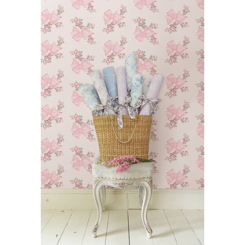 LoveShackFancy Rosa Beaux Pink Mint Large Bow Spot Wallpaper