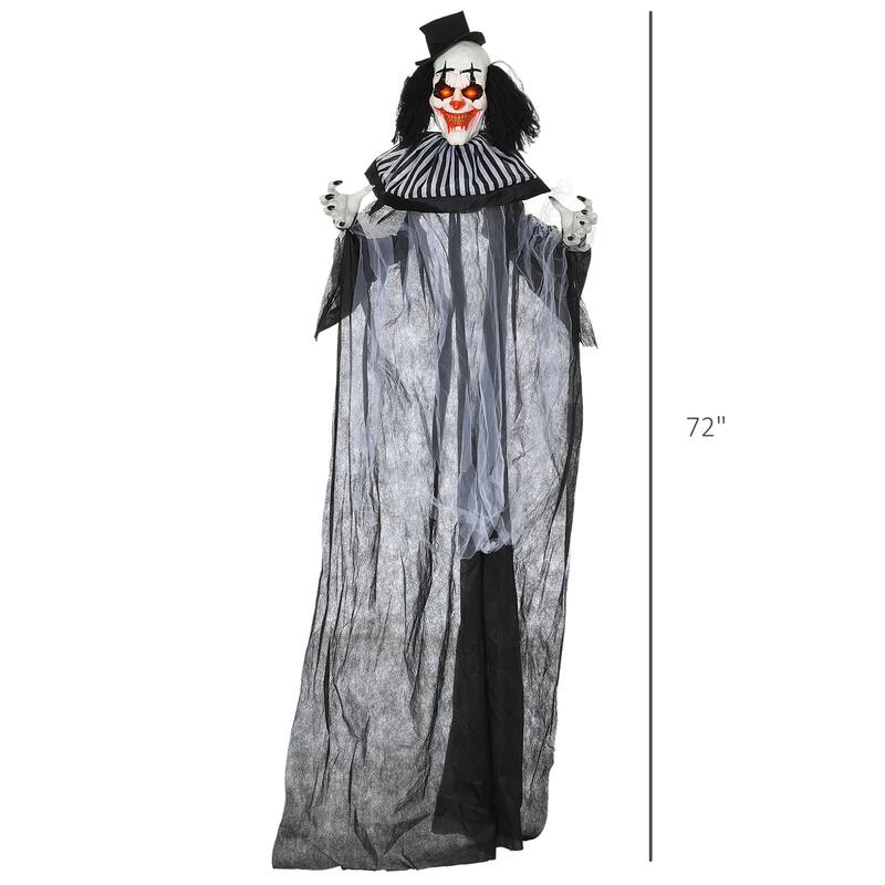 6FT Black White Striped Animatronic Clown Halloween Decor Motion Sound Activated