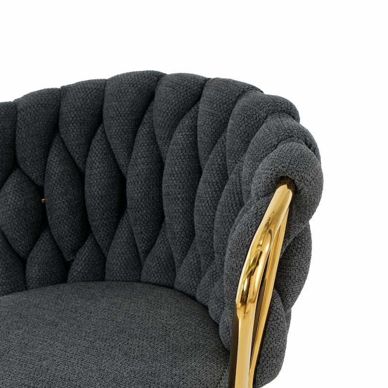 Contemporary Linen Bar Chair with Gold-Plated Legs (Set of 2)