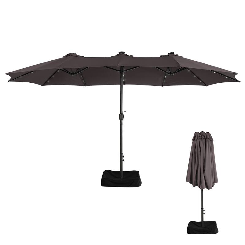 Clihome 15FT Double-Sided Solar Light Market Crank Umbrella with Base