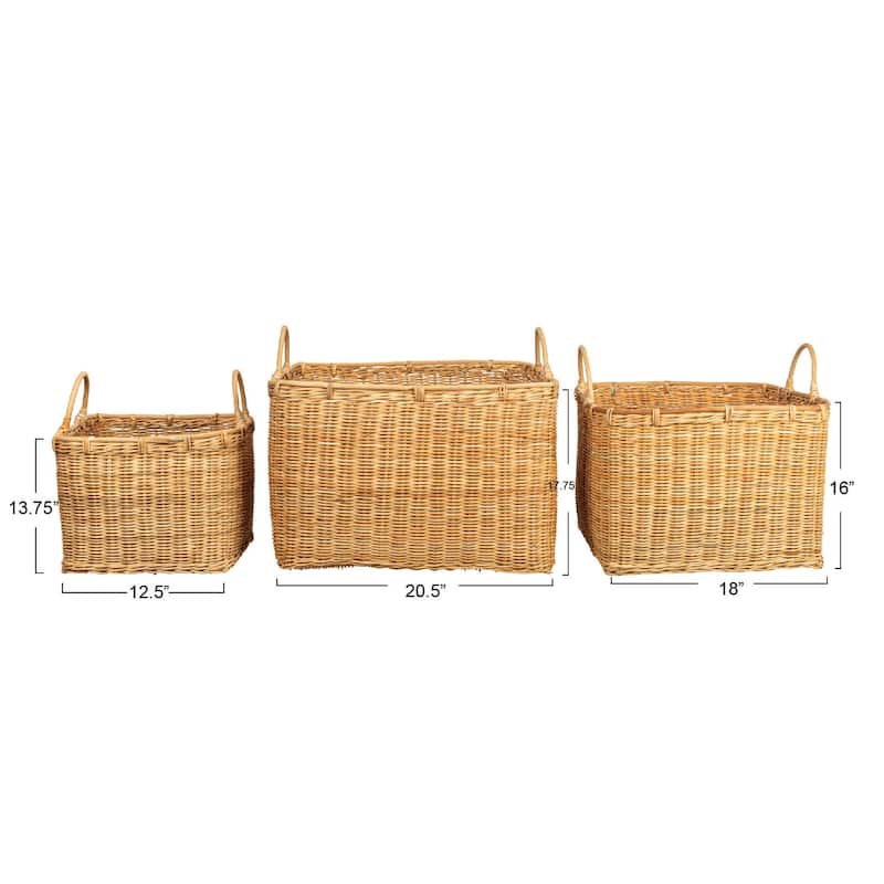 Various Rattan Baskets with Handles - 20.5"L x 20.5"W x 17.7"H