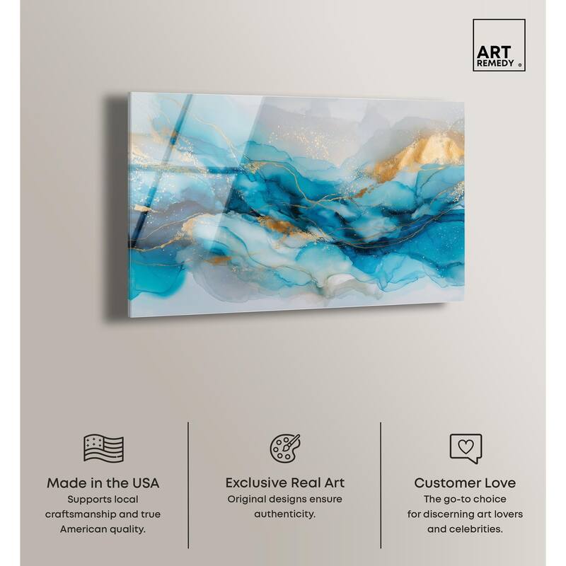 Ethereal Blue and Gold Acrylic by Art Remedy, Ready to Hang