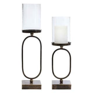 Set of 2 Brown and Black Textured Glass Hurricane Candle Holders 18 ...