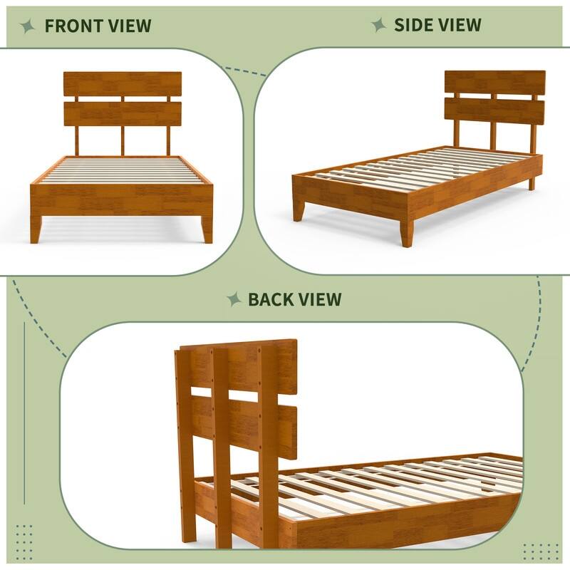 Solid Wood Modern Platform Bed Frame with Headboard