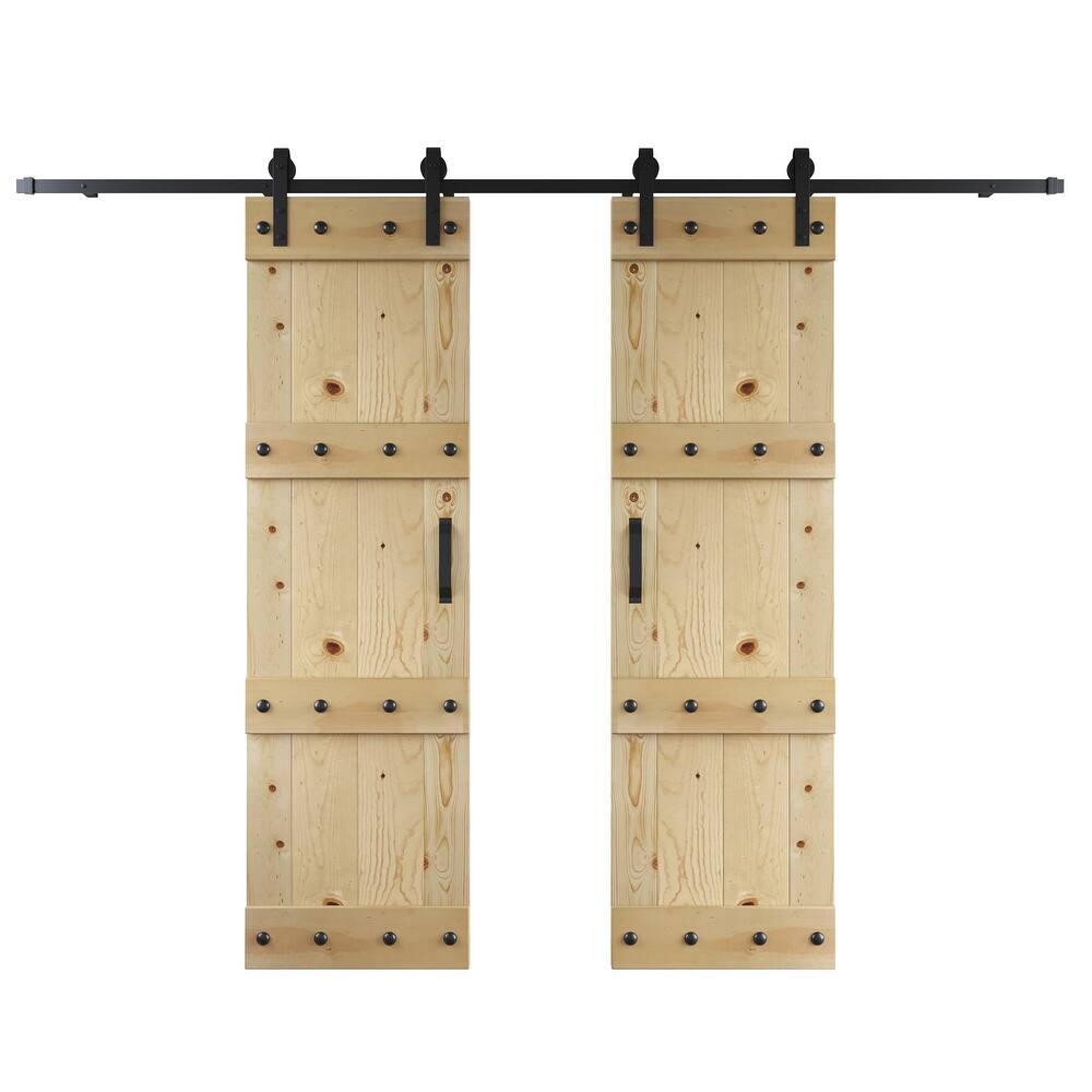 Coast Sequoia 48in./60in./84in. x 84in. Castle Series Pine Wood Double Sliding Barn Door With Hardware Kit