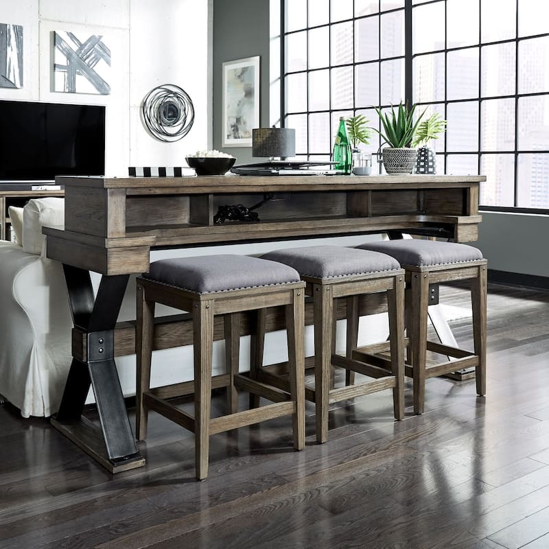 Sonoma Road Weathered Beaten Bark Antique Pewter Metal Console Bar Table