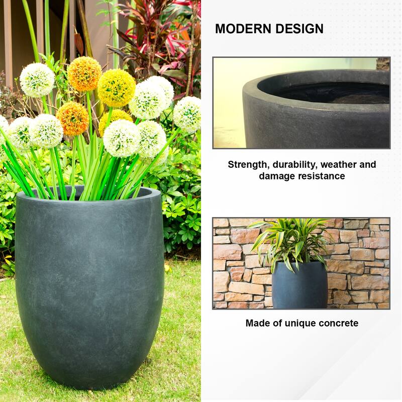 Kante Lightweight Concrete Outdoor Round Tall Planter, 21.7 Inch Tall