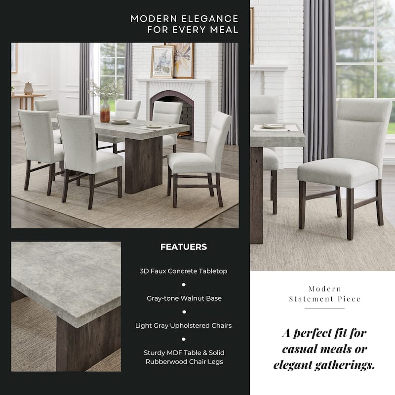 Roundhill Furniture Sorlen Modern 7-Piece Dining Set, 3D Faux Concrete Table with 6 Chairs