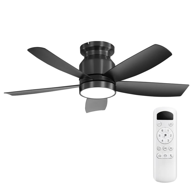 Remote Control Ceiling Fan with Dimmable LED Light, 6-Speed Wind Adjustable Reversible DC Motor Flush Mount Ceiling Fan - Black