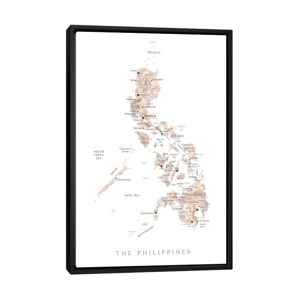 iCanvas "Map Of The Philippines In Neutral Watercolor" by blursbyai Framed Canvas Print