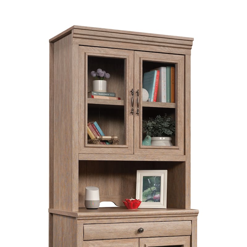 Wood Library Hutch with Glass Doors, Brown - 31.50" W x 17.68" D x 42.17" H