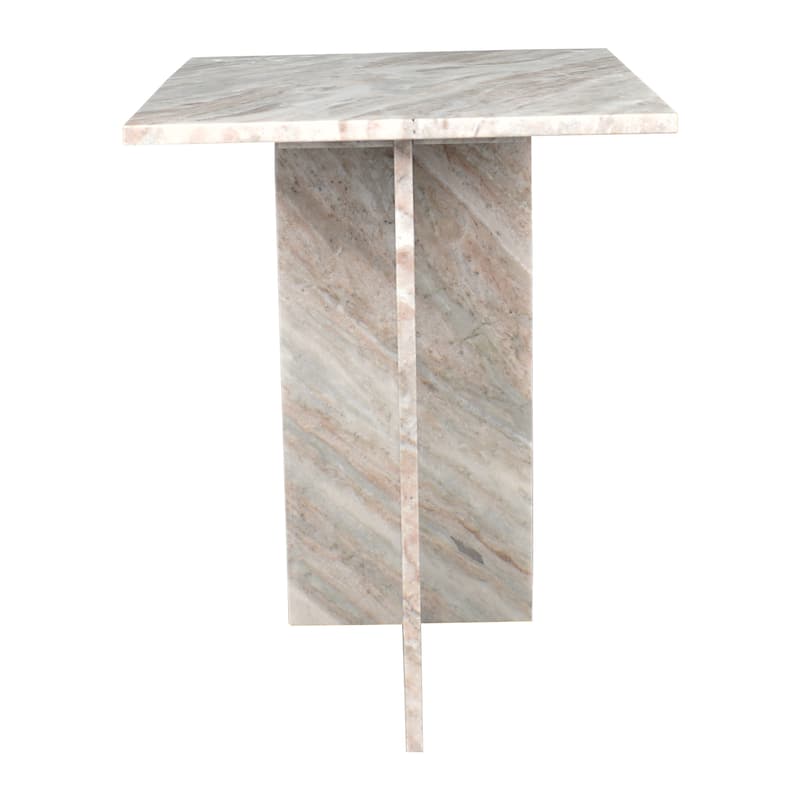 Venus 18.5" Contemporary Natural Marble Handmade T-Shaped End Table, Gray/Beige, by JONATHAN Y.