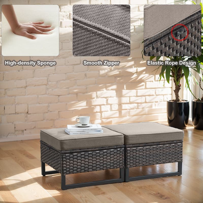 Gymojoy Outdoor Wicker Ottomans with Olefin Cushions