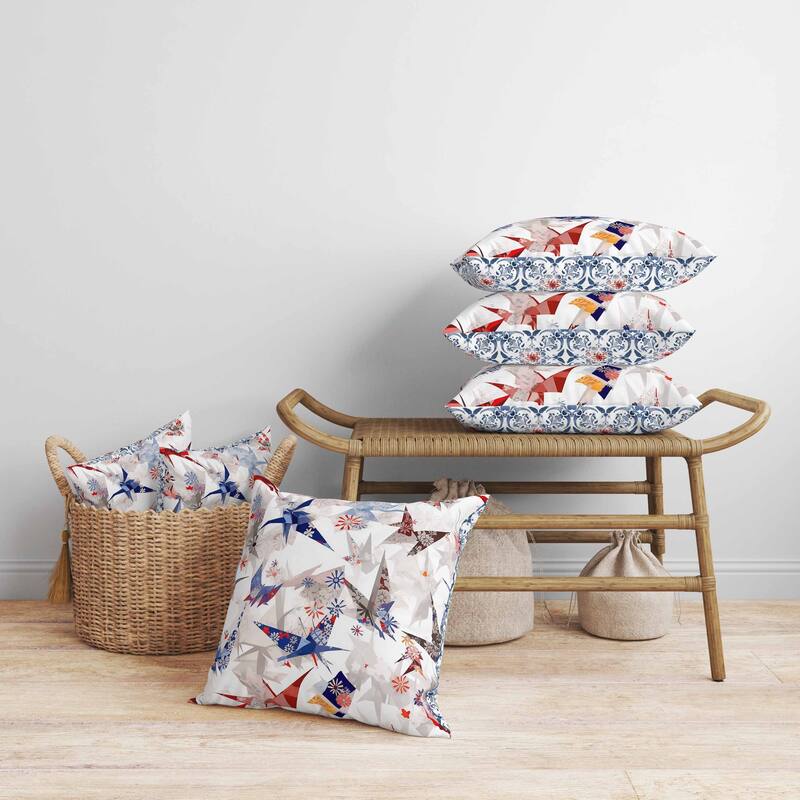 Origami Elegance Faux Suede Reversible Throw Pillow White and Blue