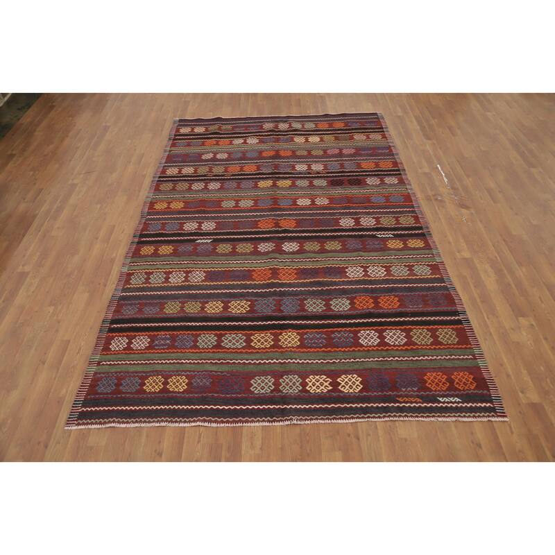 Hand Woven Oriental 100% Wool Carpet Southwestern Tribal Multi-Colored Kilim Area Rug - 10' 2'' X 6' 4''