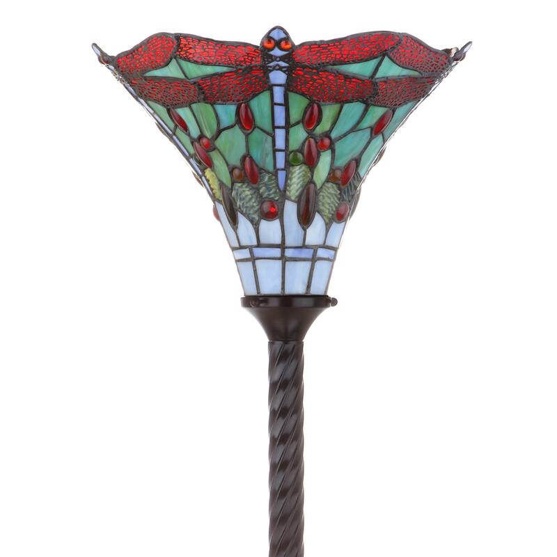 Davis Tiffany-Style 71" Torchiere LED Floor Lamp, Bronze/Red - 71" H x 15" W x 15" D - 71" H x 15" W x 15" D