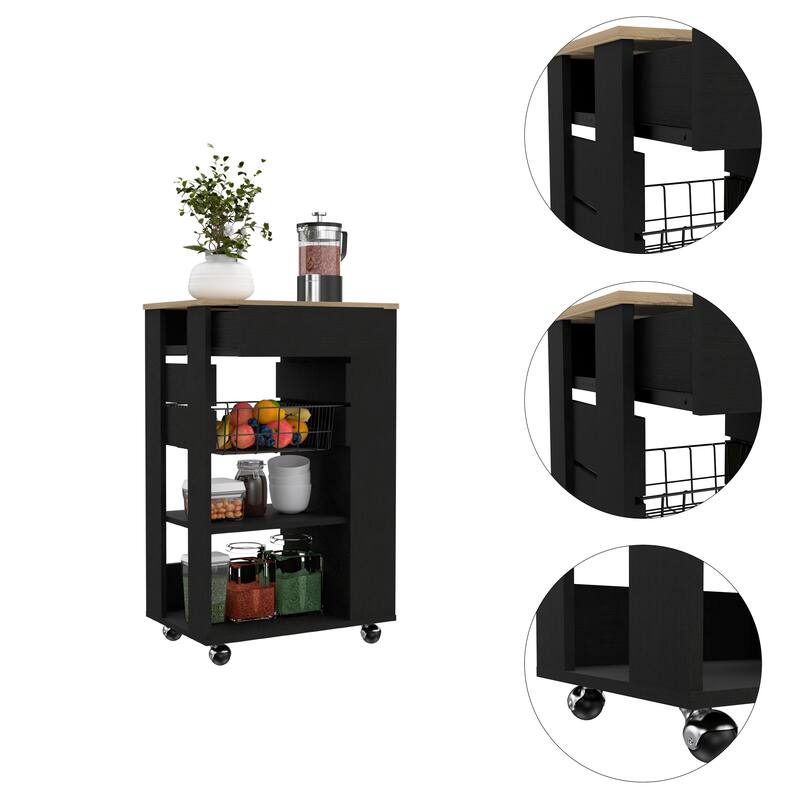 Prospect 5-Shelf 1-Drawer Kitchen Cart White and Light Oak