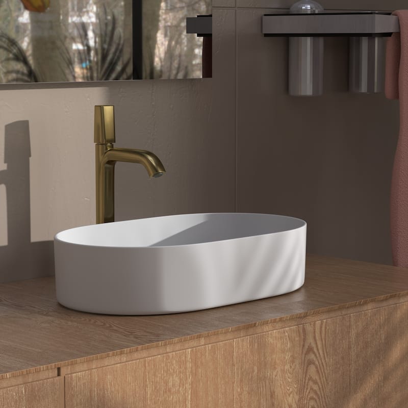 White Vessel Sink Oval Bathroom Sink, Ceramic Bathroom Above Counter Vanity Sink