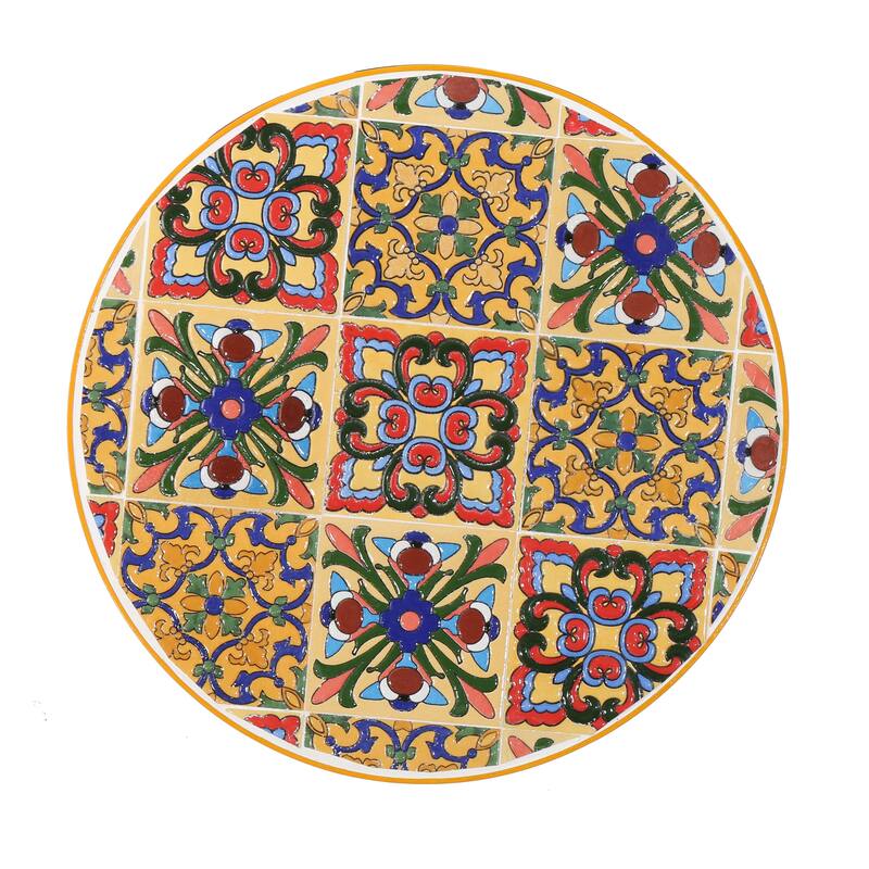 Outdoor Side Table with Tile Mosaic Table Top and Metal Legs, Yellow - 11.02